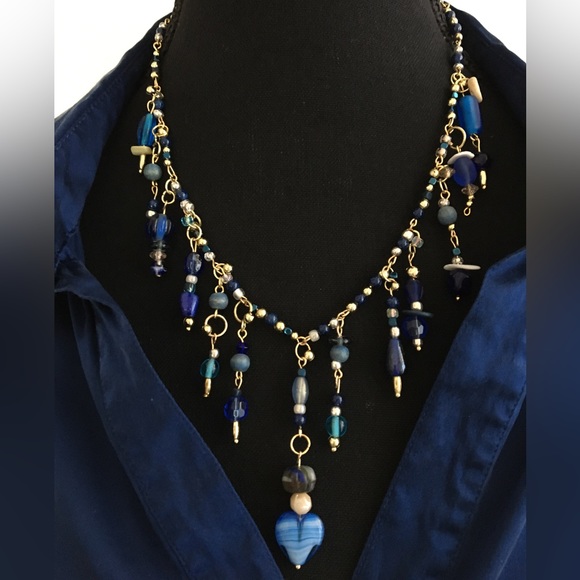 Bohemian Blue Statement Necklace & Earrings - Picture 3 of 6